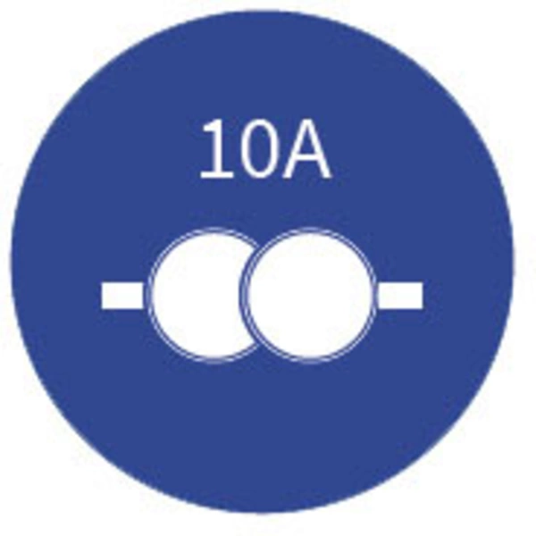 '10A' auf blauem Hintergrund, symbolisiert eine elektrische Sicherung mit einer Stromstärke von 10 Ampere.